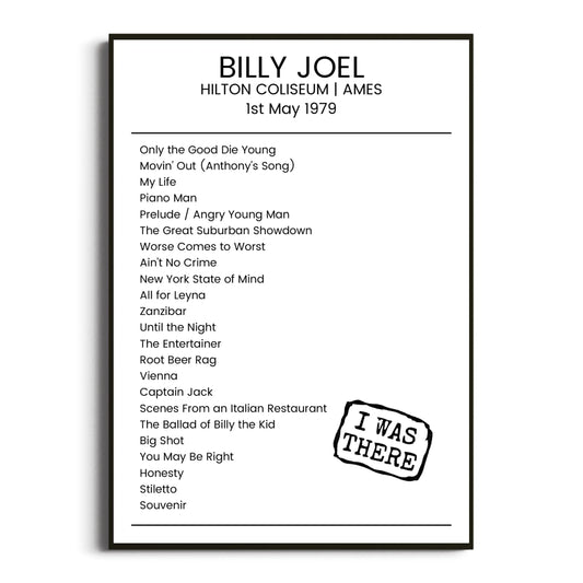 Billy Joel Ames 01 May 1979 Setlist Poster