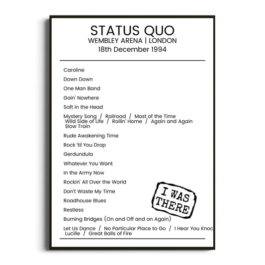 Status Quo London 18 December 1994 Setlist Poster