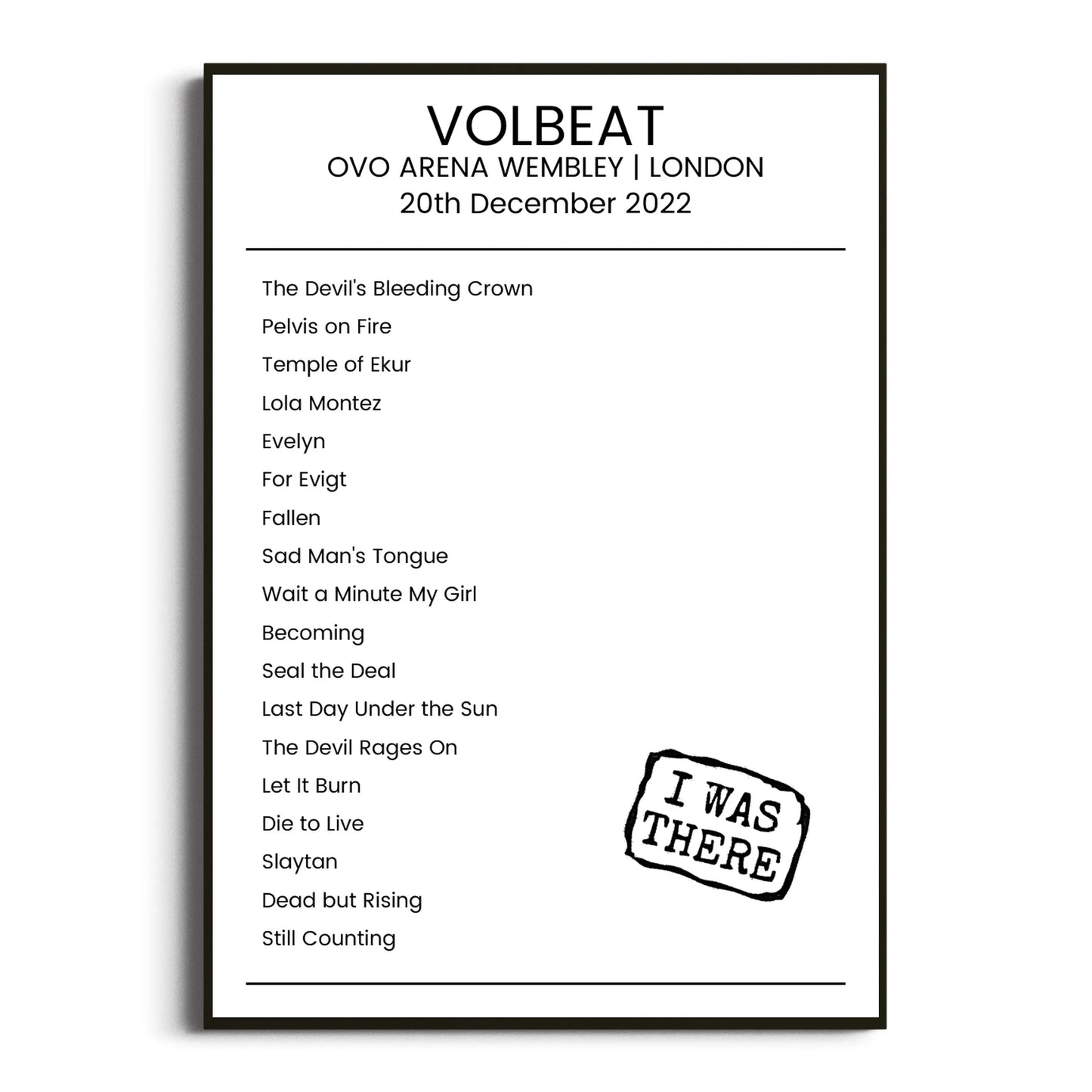 Volbeat London 20 December 2022 Setlist Poster