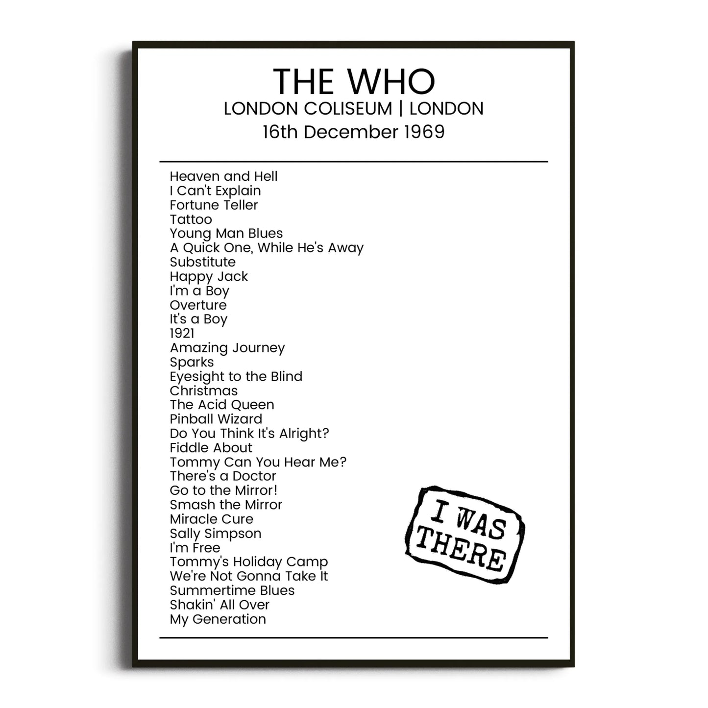 The Who London 16 December 1969 Setlist Poster