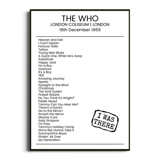 The Who London 16 December 1969 Setlist Poster