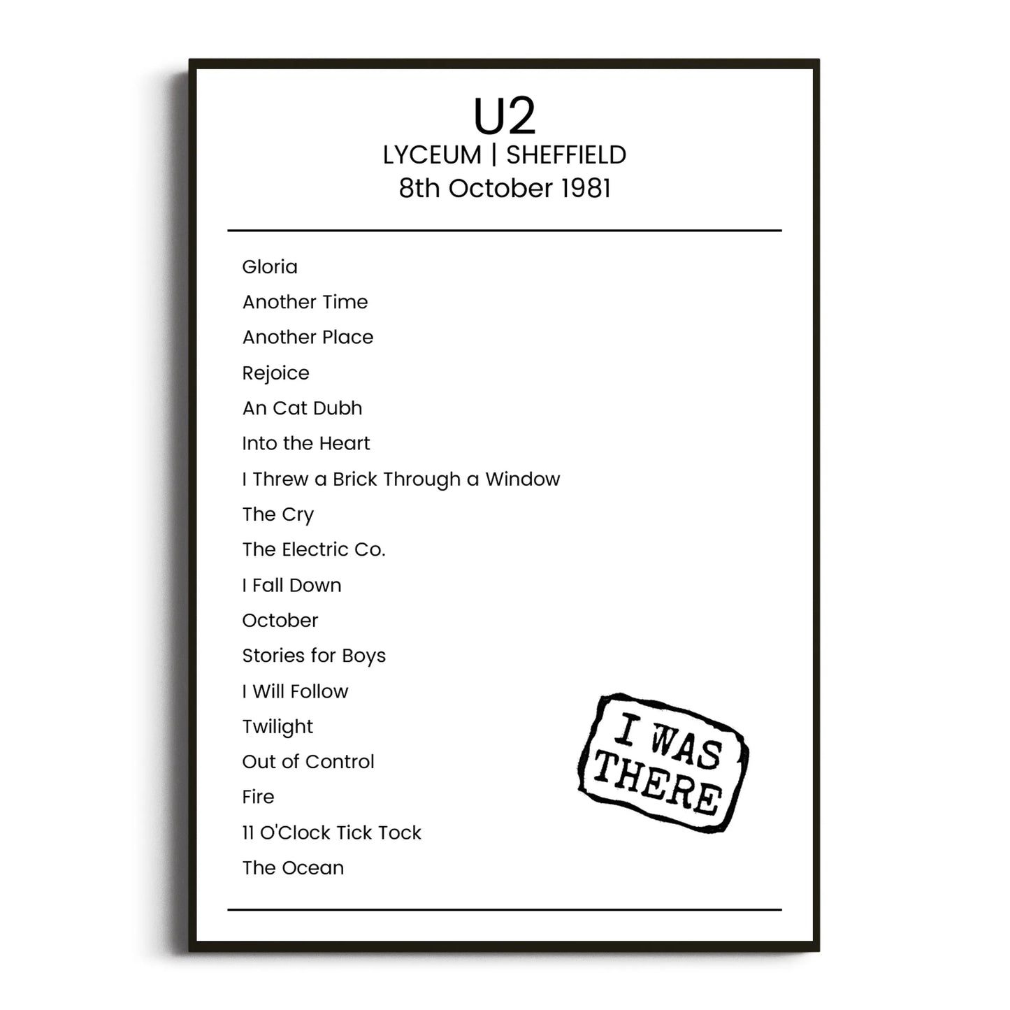 U2 Sheffield 08 October 1981 Setlist Poster