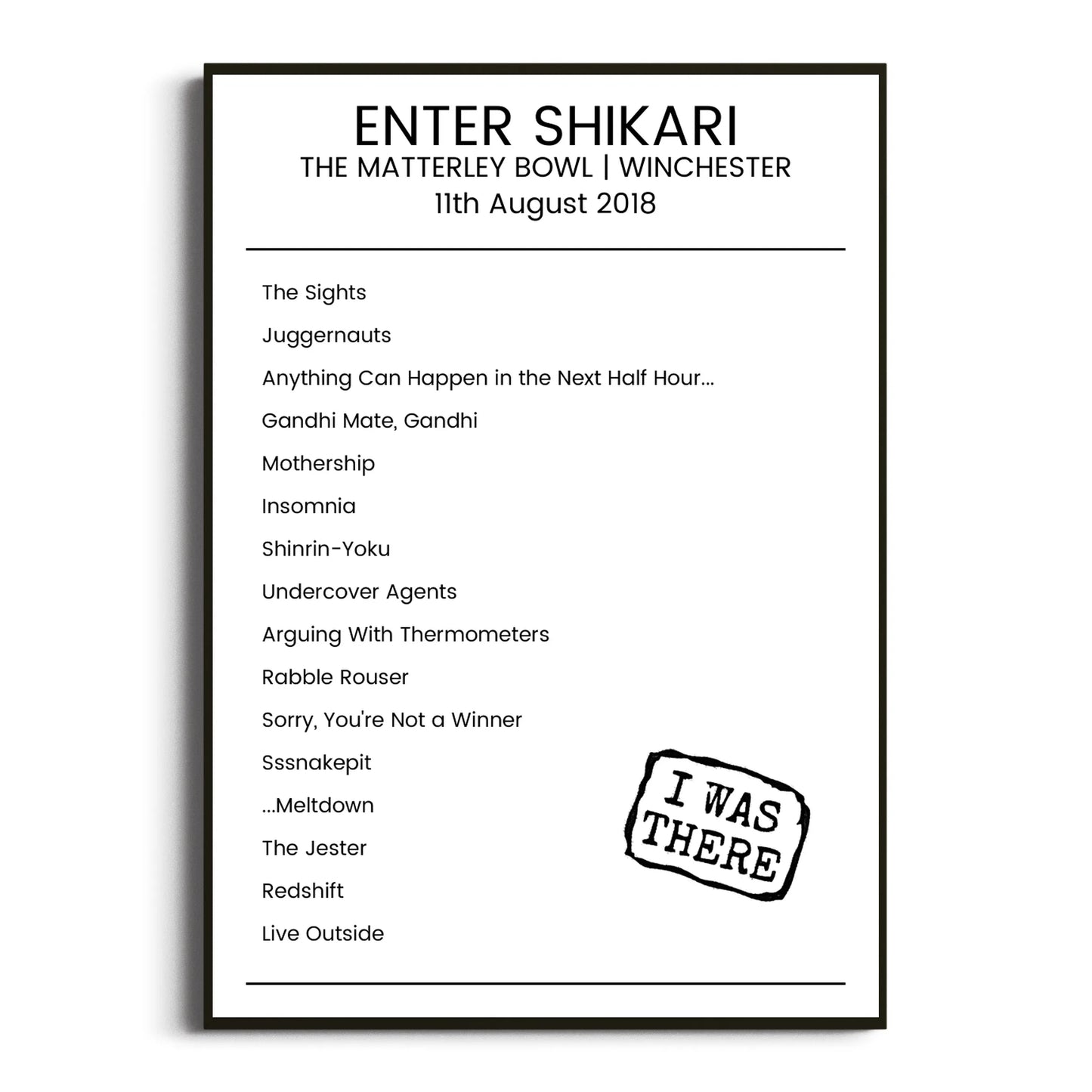 Enter Shikari Winchester 11 August 2018 Setlist Poster