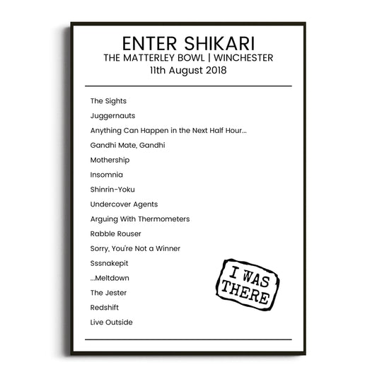 Enter Shikari Winchester 11 August 2018 Setlist Poster