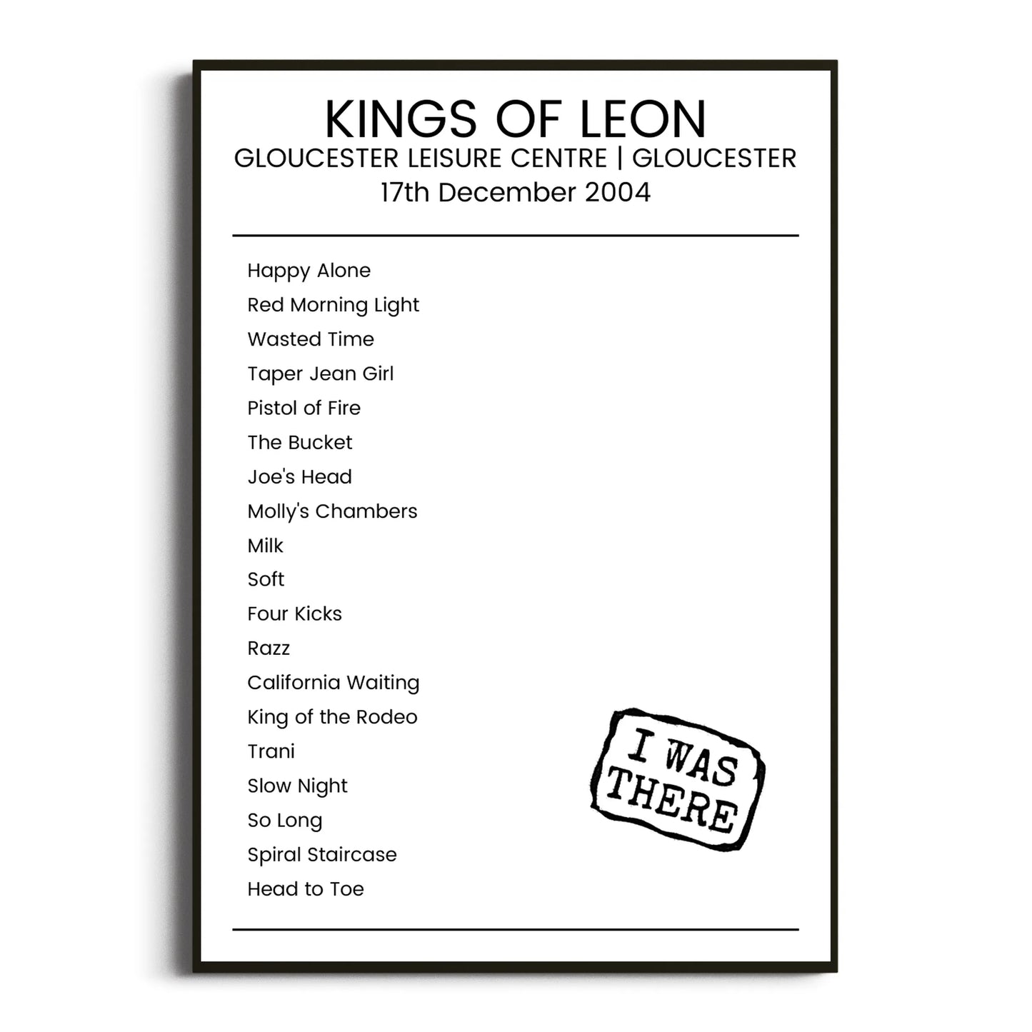 Kings of Leon Gloucester 17 December 2004 Setlist Poster