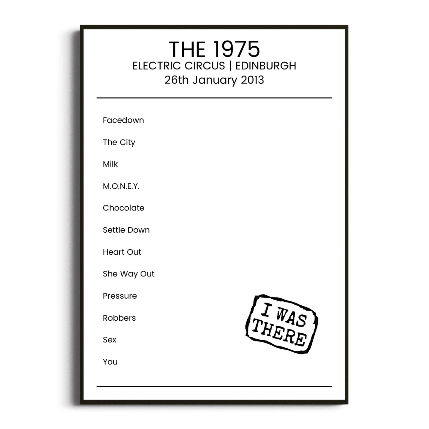 The 1975 Edinburgh 26 January 2013 Setlist Poster