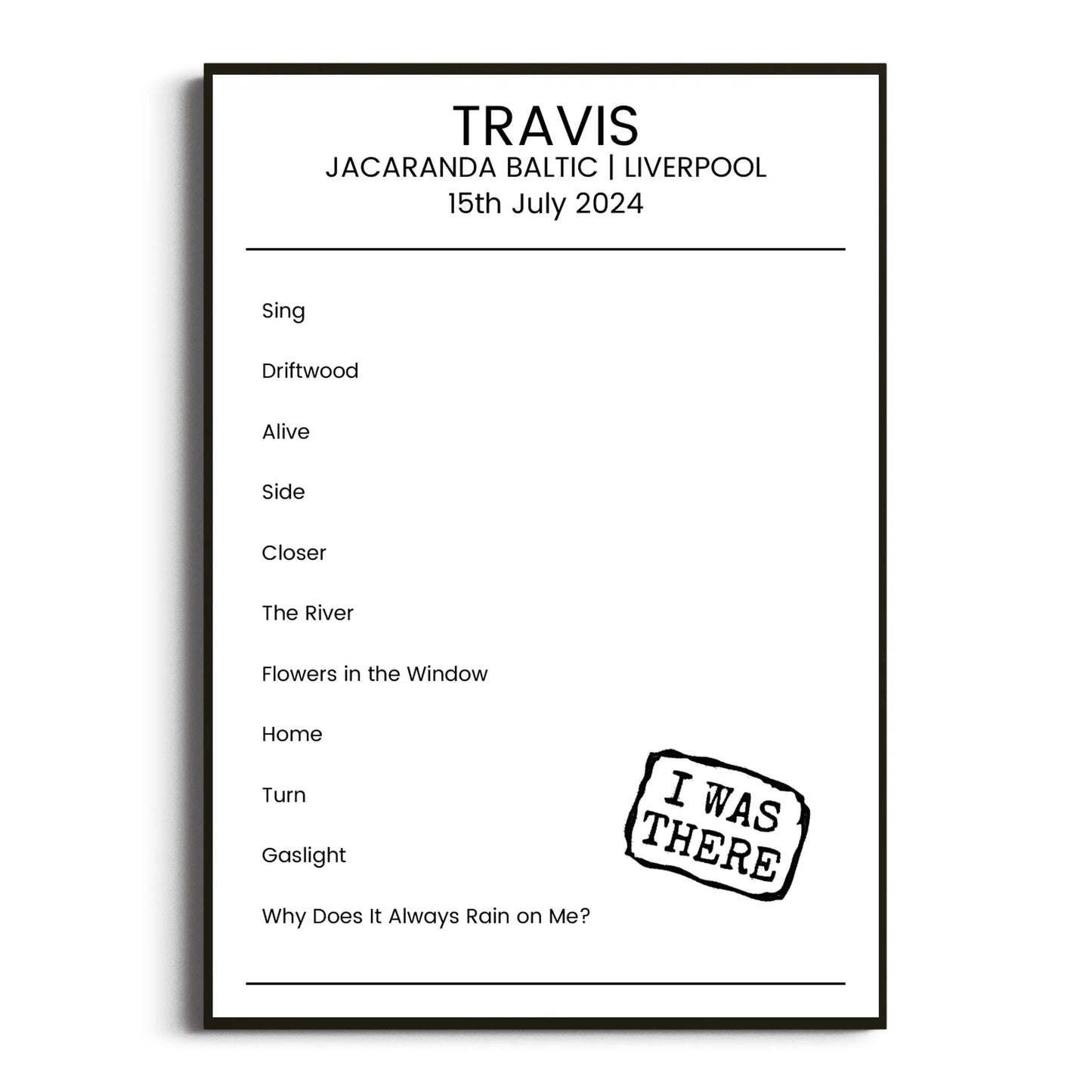 Travis Liverpool 15 July 2024 Setlist Poster