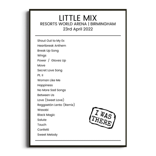 Little Mix Birmingham 23 April 2022 Setlist Poster