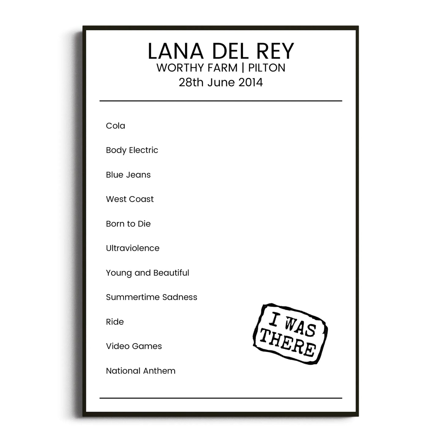 Lana Del Rey Pilton 28 June 2014 Setlist Poster