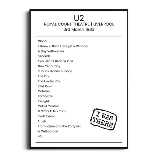 U2 Liverpool 03 March 1983 Setlist Poster