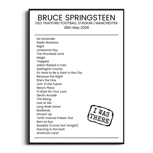 Bruce Springsteen Manchester 28 May 2008 Setlist Poster