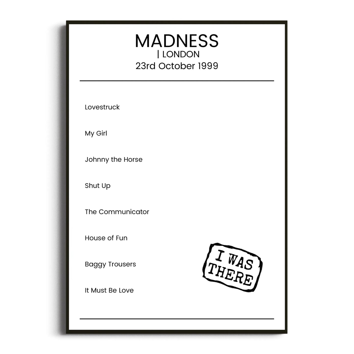 Madness London 23 October 1999 Setlist Poster