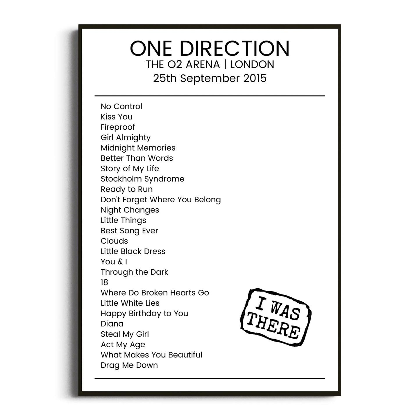 One Direction London 25 September 2015 Setlist Poster