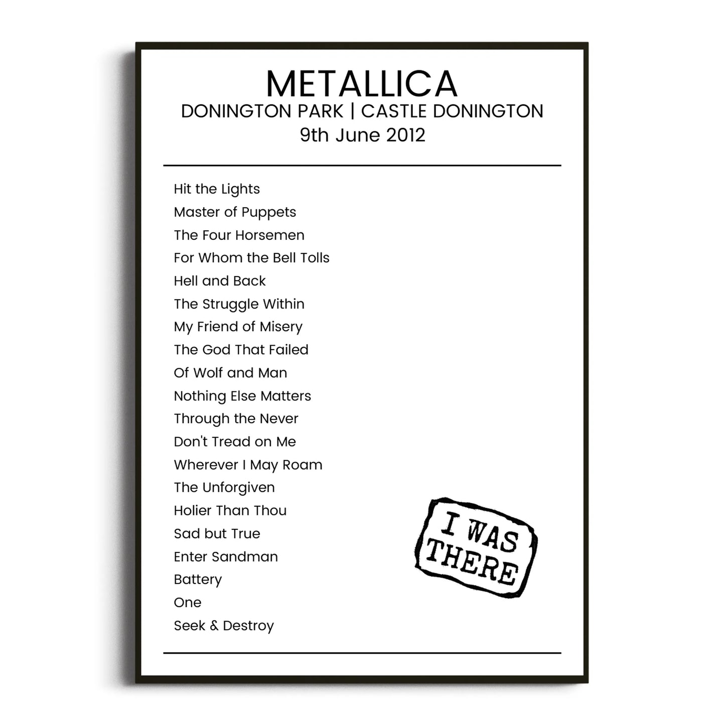 Metallica Castle Donington 09 June 2012 Setlist Poster