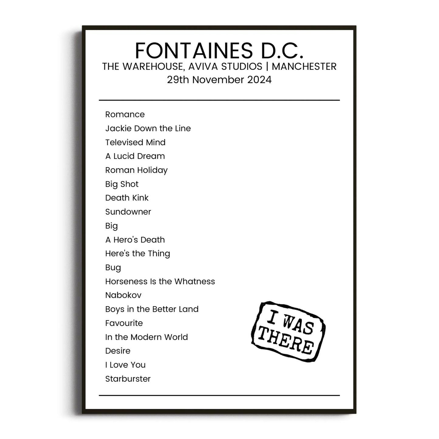 Fontaines D.C. Manchester 29 November 2024 Setlist Poster