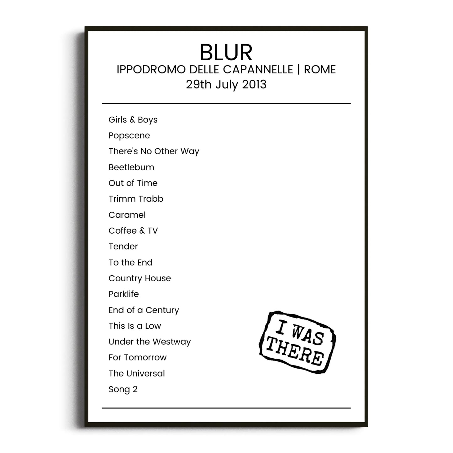 Blur Rome 29 July 2013 Setlist Poster