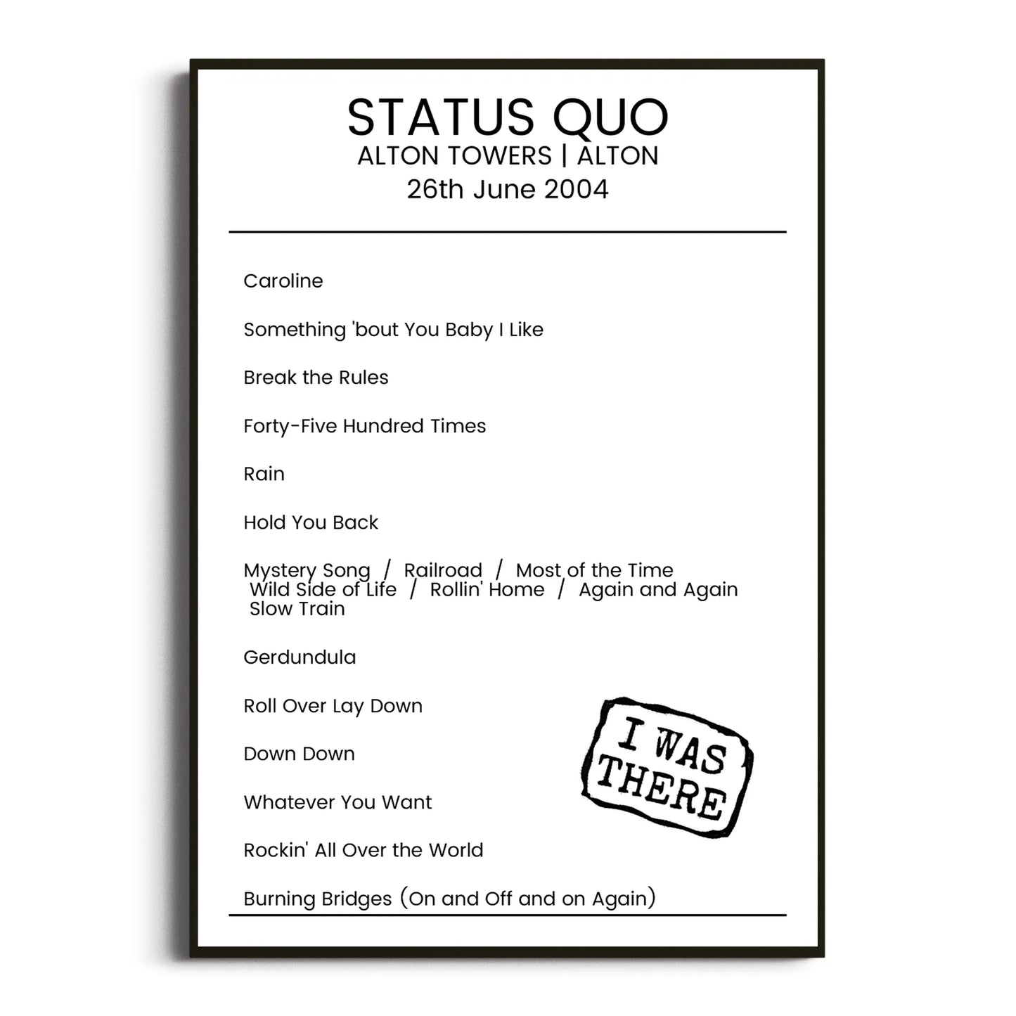 Status Quo Alton 26 June 2004 Setlist Poster