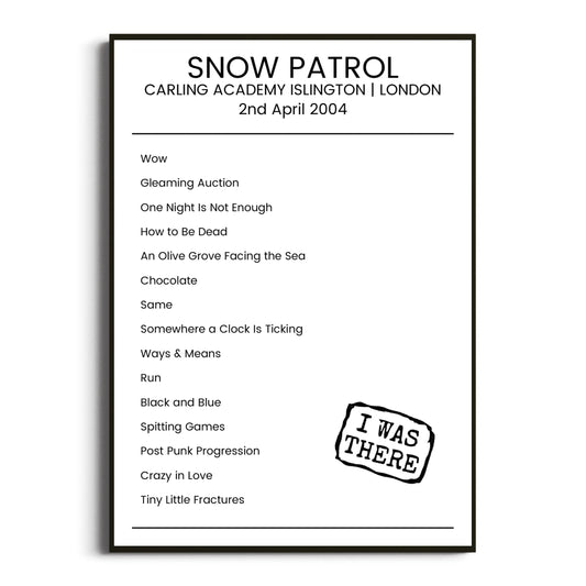 Snow Patrol London 02 April 2004 Setlist Poster