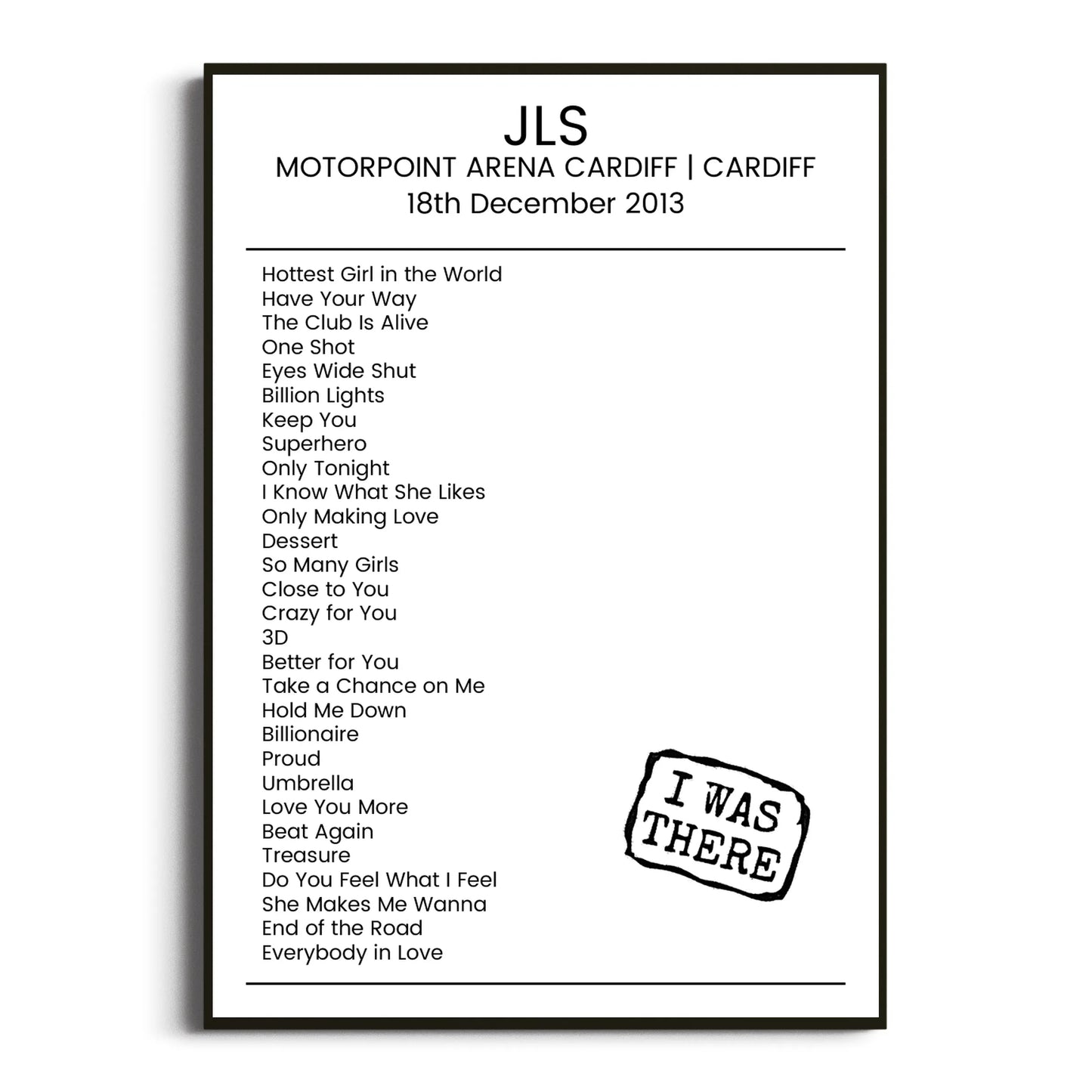 JLS Cardiff 18 December 2013 Setlist Poster