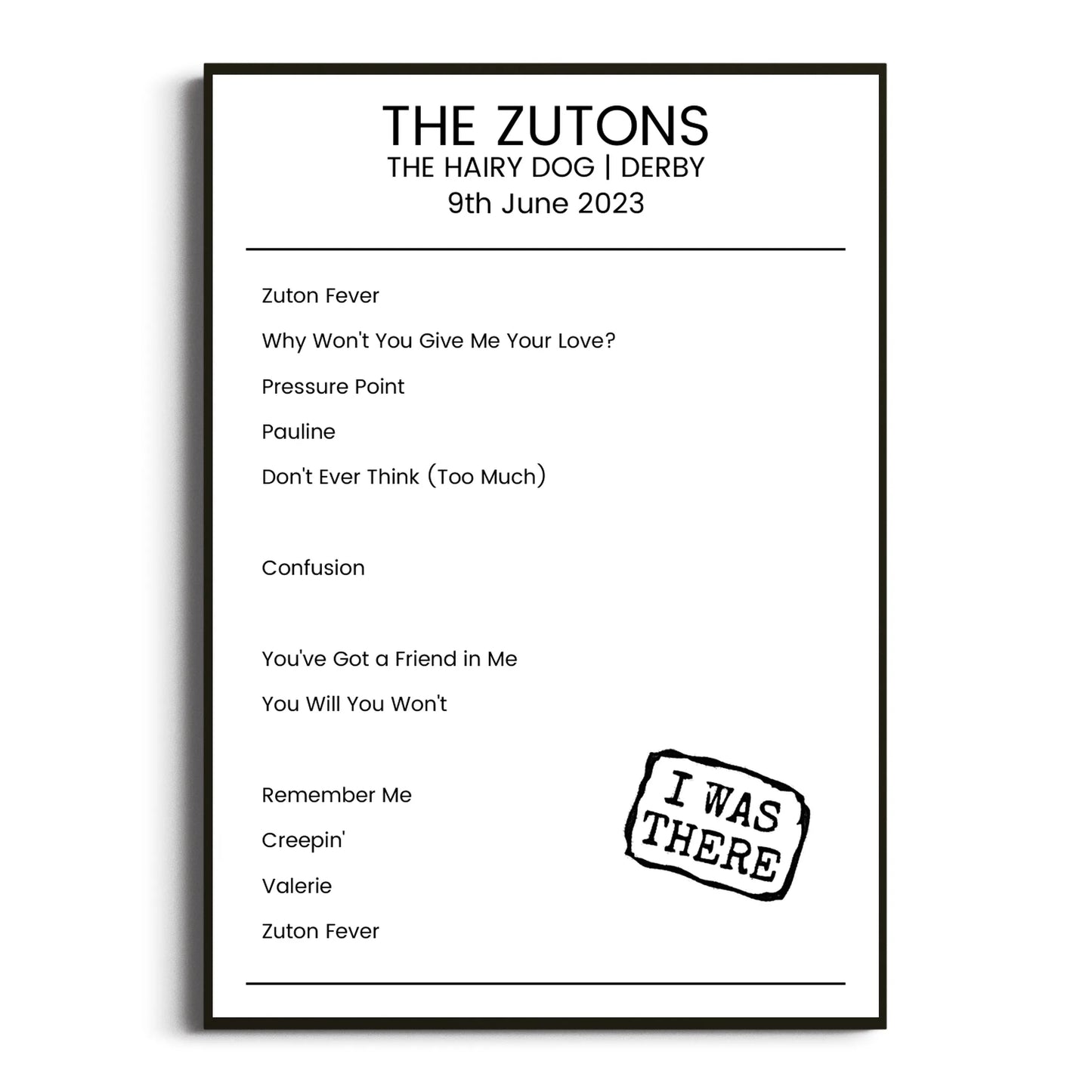 The Zutons Derby 09 June 2023 Setlist Poster