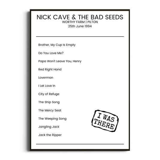 Nick Cave & the Bad Seeds Pilton 25 June 1994 Setlist Poster