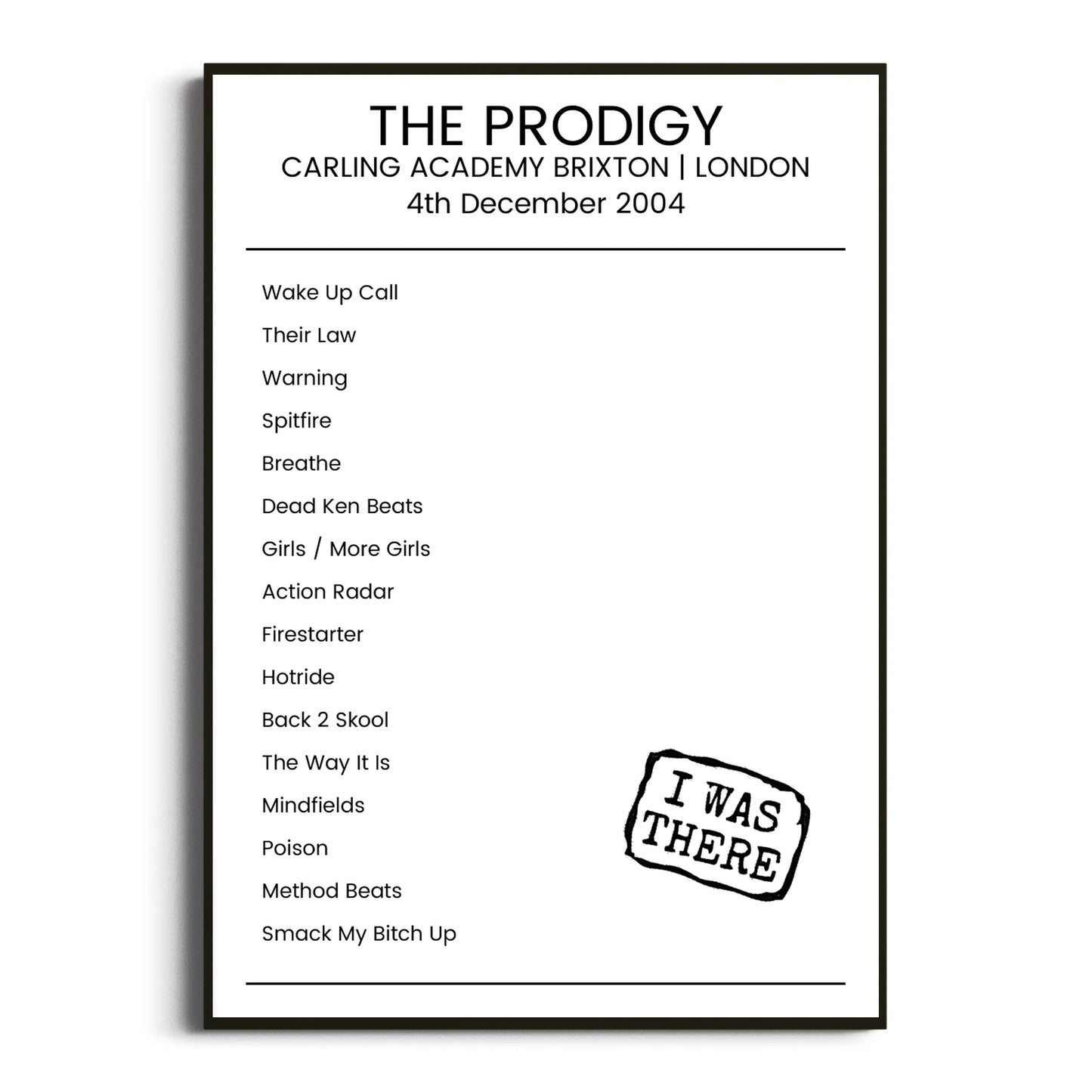 The Prodigy London 04 December 2004 Setlist Poster