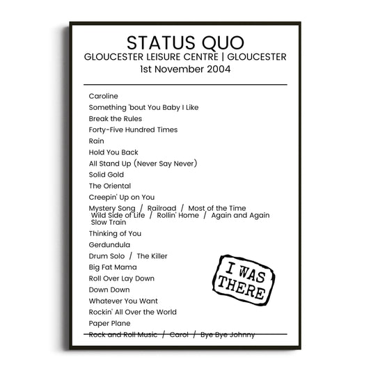 Status Quo Gloucester 01 November 2004 Setlist Poster