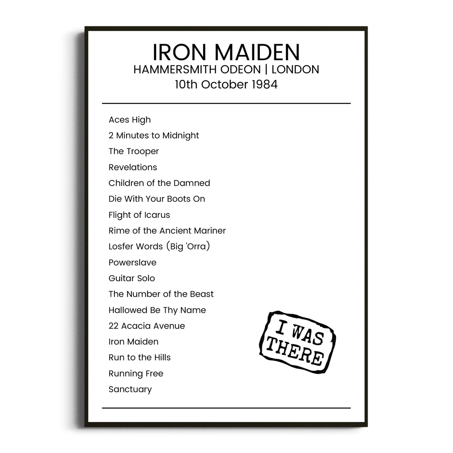 Iron Maiden London 10 October 1984 Setlist Poster