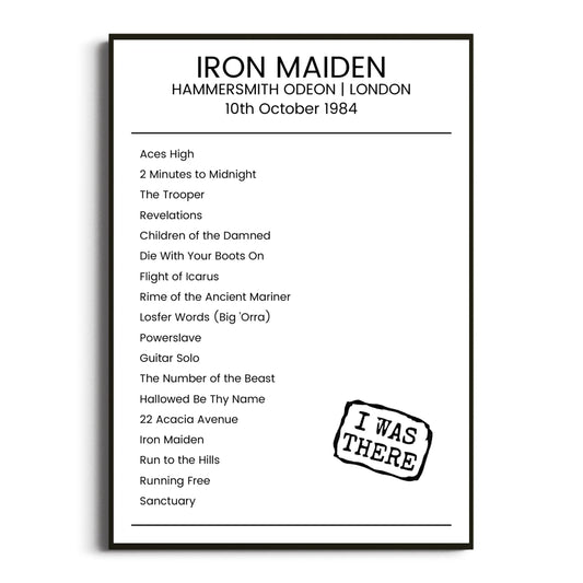 Iron Maiden London 10 October 1984 Setlist Poster