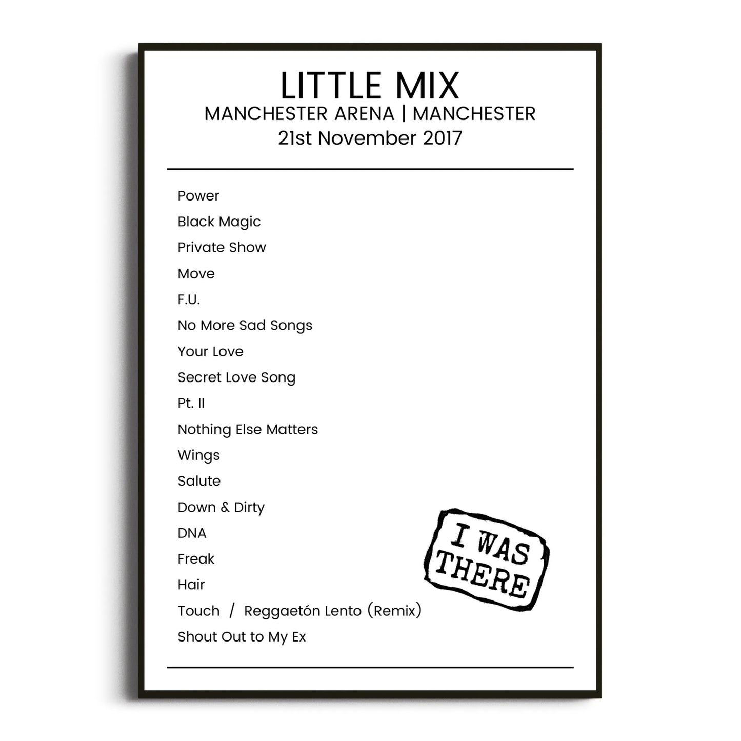 Little Mix Manchester 21 November 2017 Setlist Poster