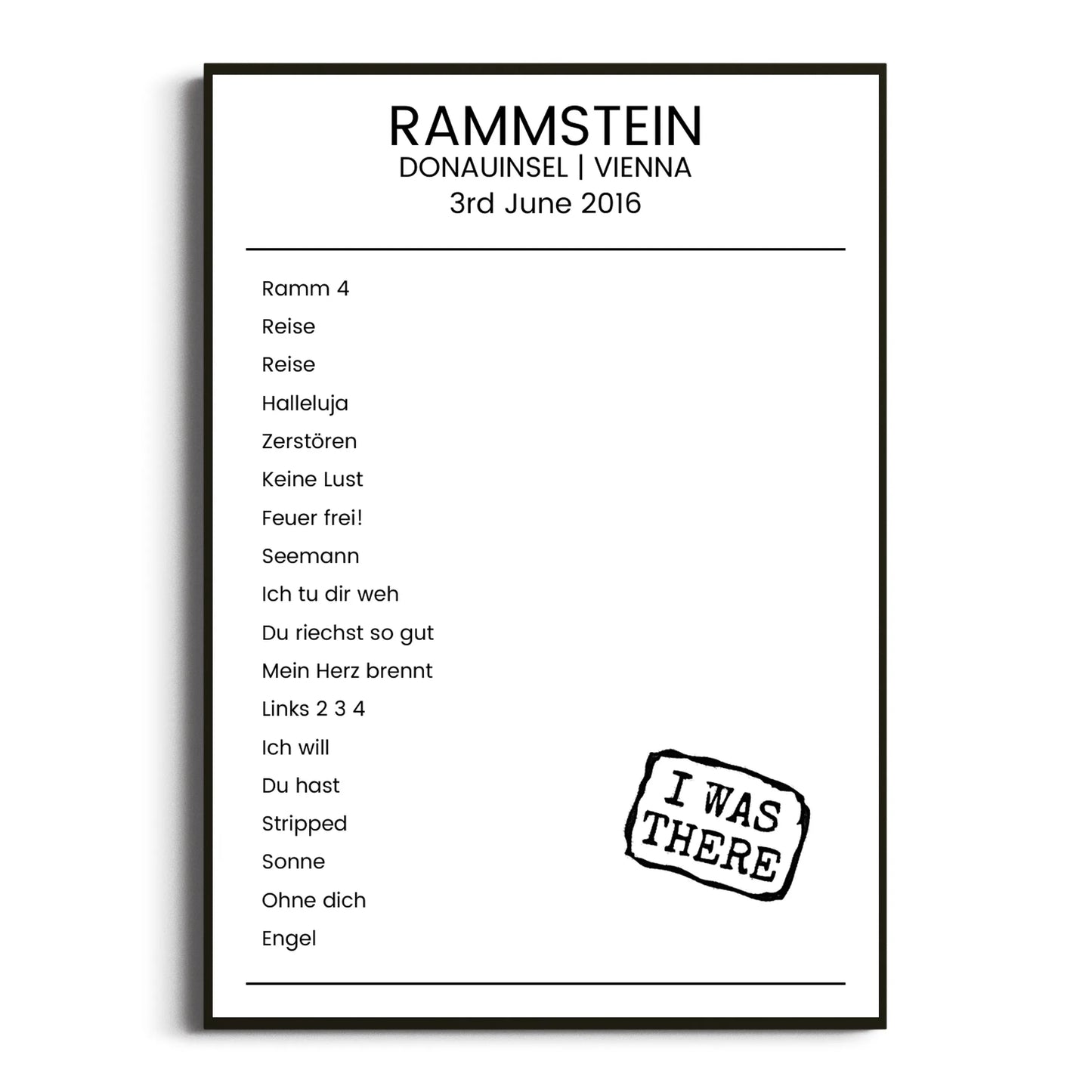 Rammstein Vienna 03 June 2016 Setlist Poster