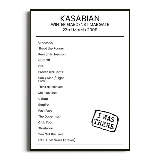 Kasabian Margate 23 March 2009 Setlist Poster