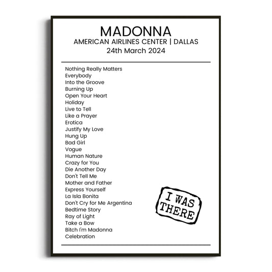 Madonna Dallas 24 March 2024 Setlist Poster