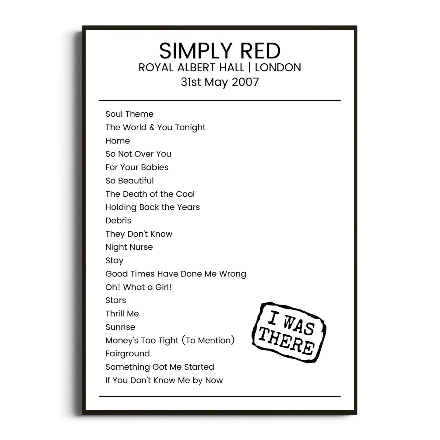 Simply Red London 31 May 2007 Setlist Poster