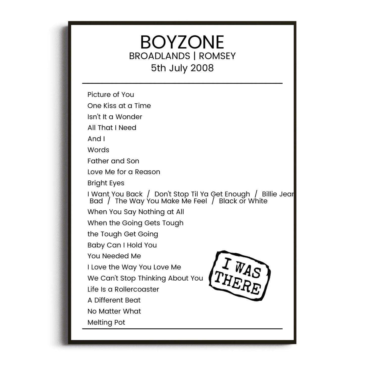 Boyzone Romsey 05 July 2008 Setlist Poster