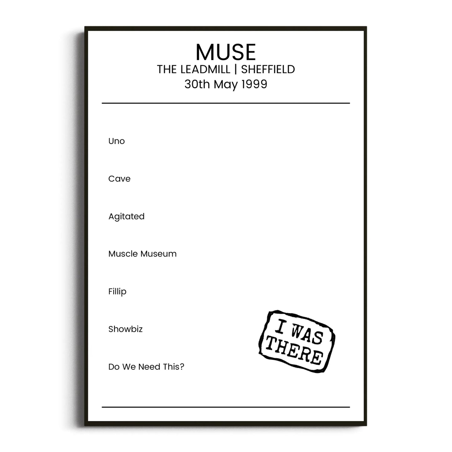 Muse Sheffield 30 May 1999 Setlist Poster