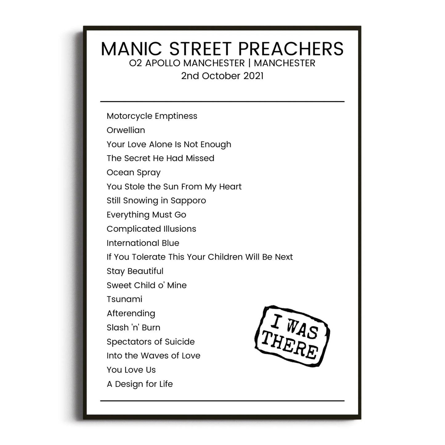 Manic Street Preachers Manchester 02 October 2021 Setlist Poster