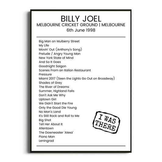 Billy Joel Melbourne 06 June 1998 Setlist Poster