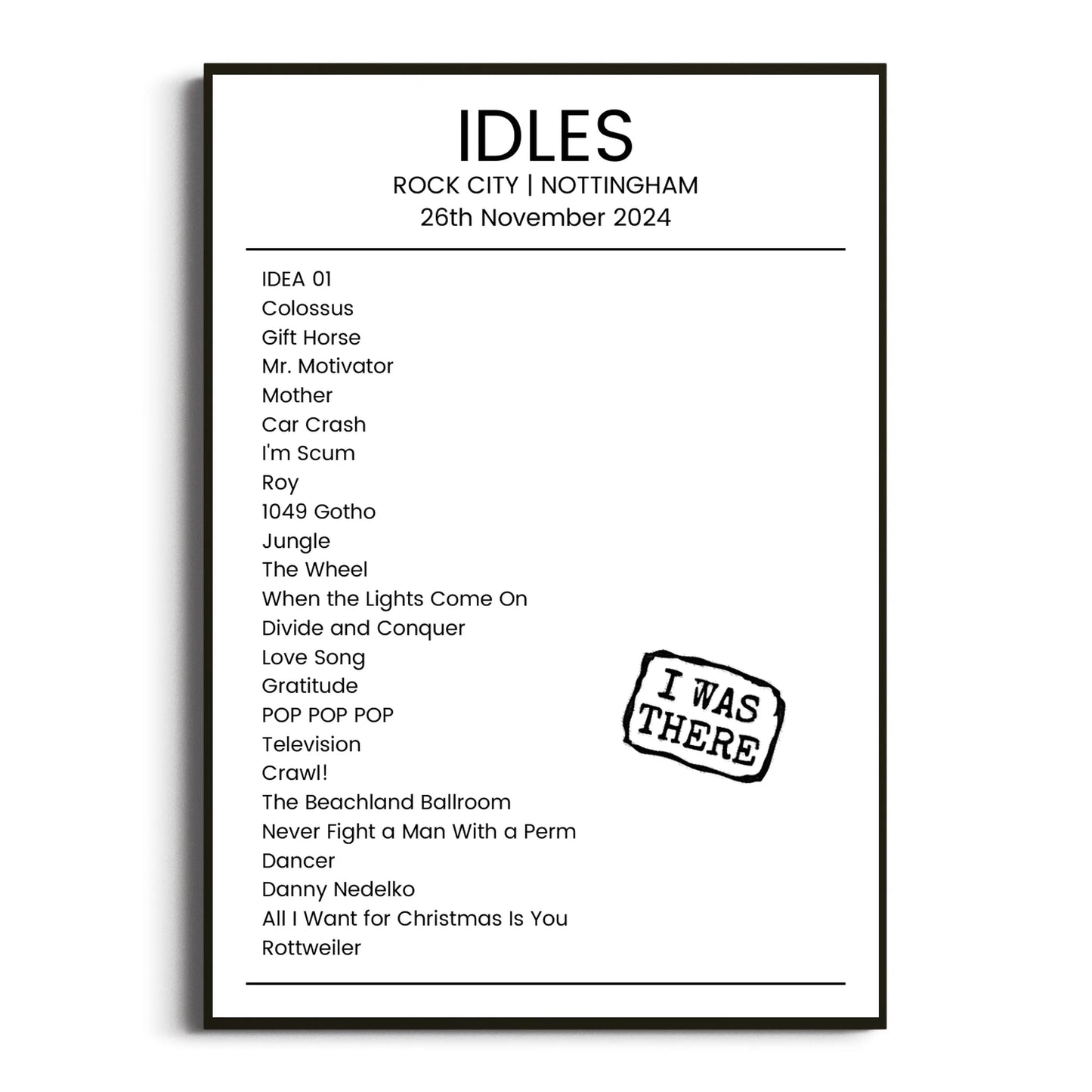 IDLES Nottingham 26 November 2024 Setlist Poster