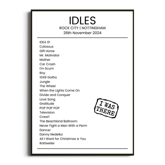 IDLES Nottingham 26 November 2024 Setlist Poster