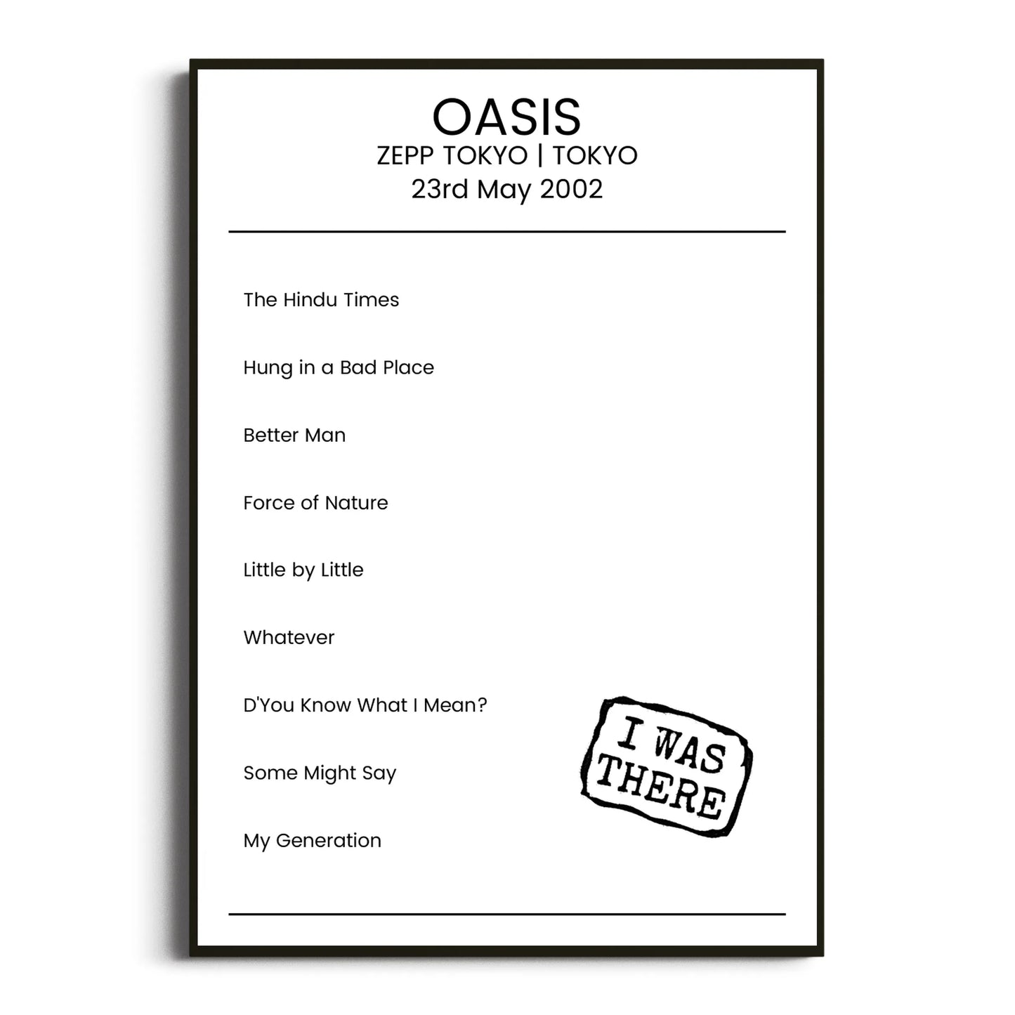 Oasis Tokyo 23 May 2002 Setlist Poster