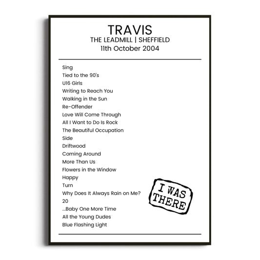 Travis Sheffield 11 October 2004 Setlist Poster