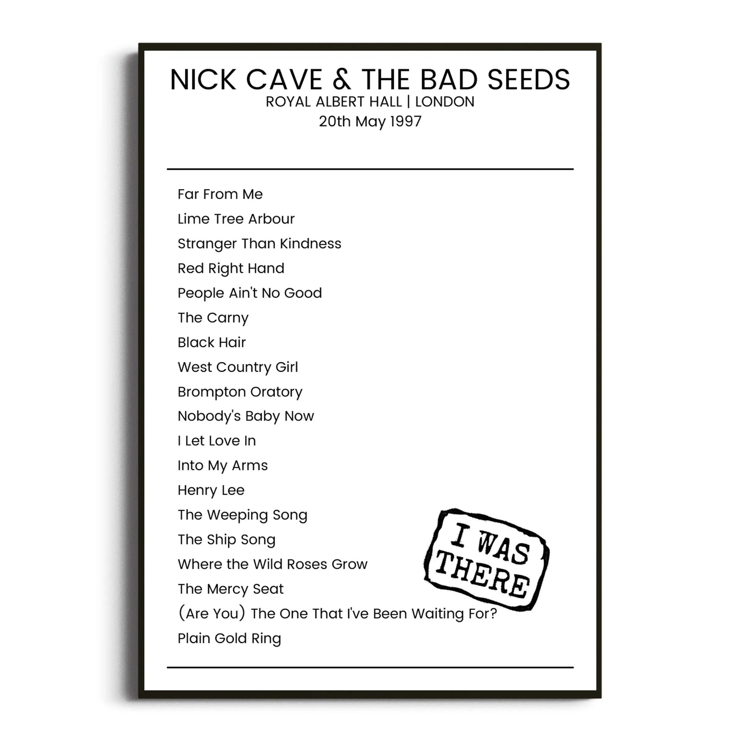 Nick Cave & the Bad Seeds London 20 May 1997 Setlist Poster