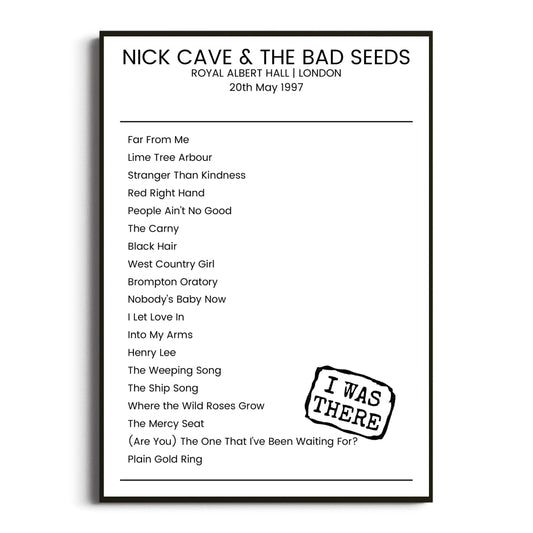 Nick Cave & the Bad Seeds London 20 May 1997 Setlist Poster