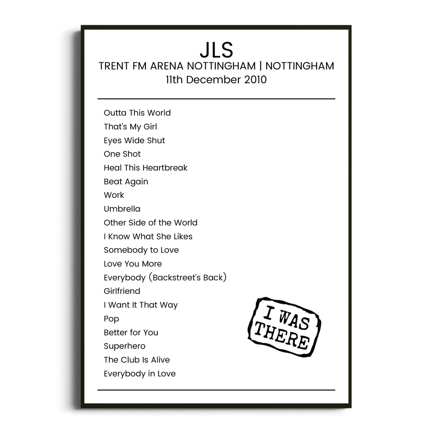 JLS Nottingham 11 December 2010 Setlist Poster