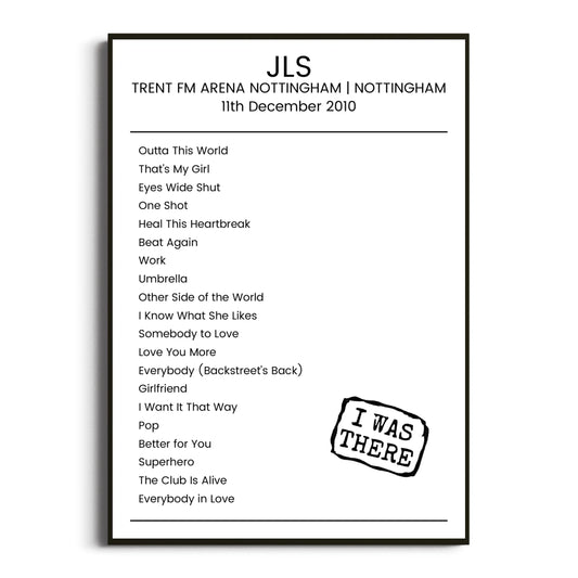 JLS Nottingham 11 December 2010 Setlist Poster