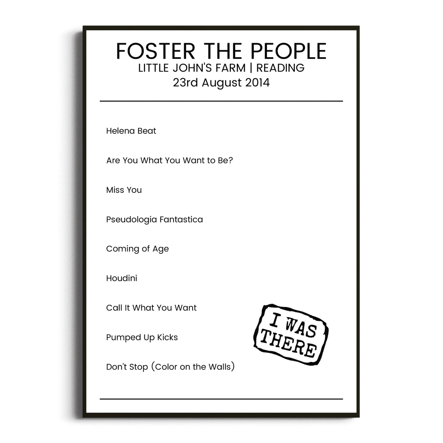 Foster the People Reading 23 August 2014 Setlist Poster