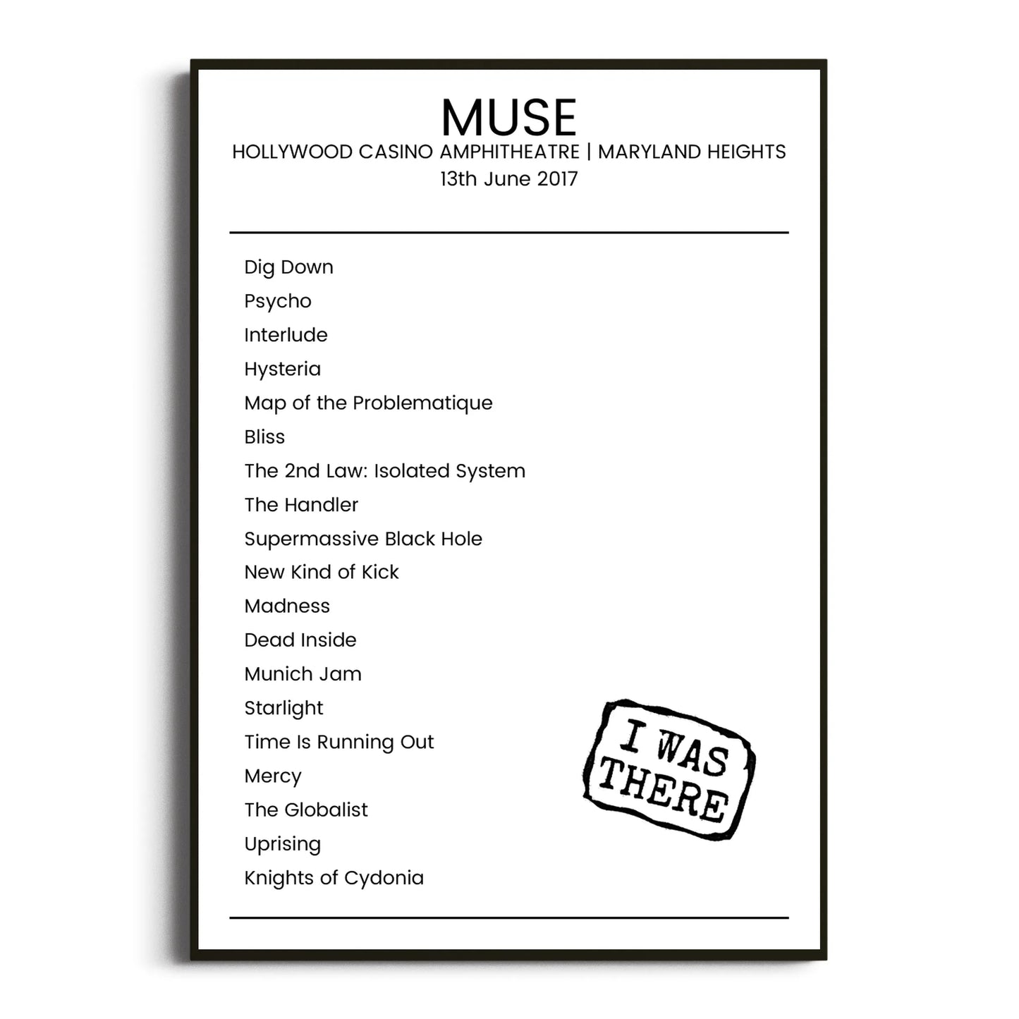 Muse Maryland Heights 13 June 2017 Setlist Poster