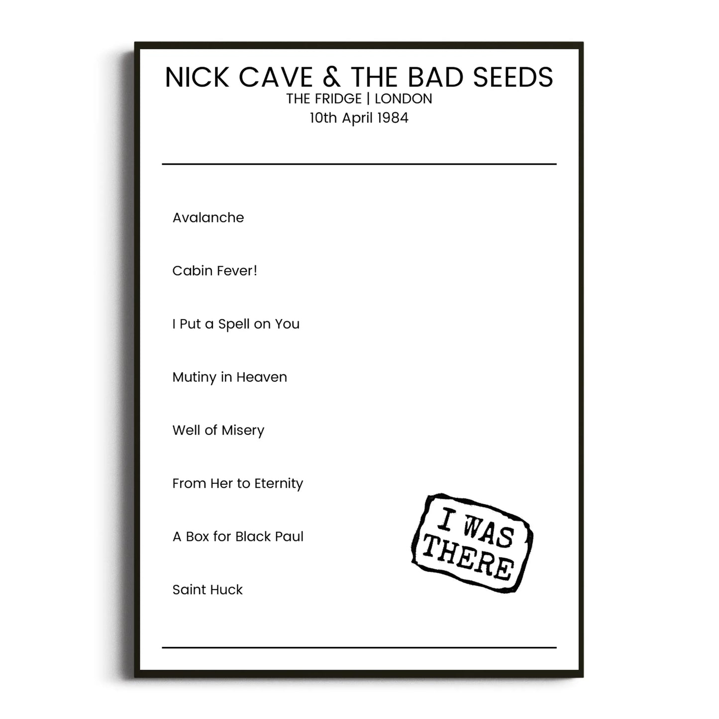 Nick Cave & the Bad Seeds London 10 April 1984 Setlist Poster