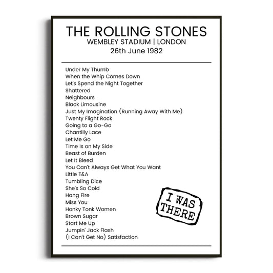 The Rolling Stones London 26 June 1982 Setlist Poster